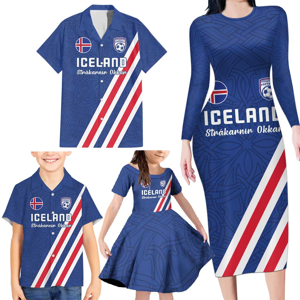 Custom Iceland Football Family Matching Long Sleeve Bodycon Dress and Hawaiian Shirt Strakarnir Okkar Celtic Pattern