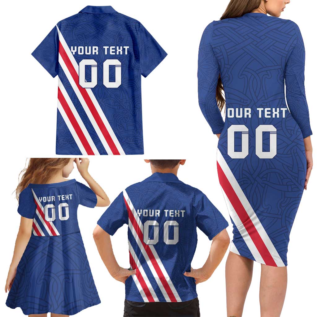 Custom Iceland Football Family Matching Long Sleeve Bodycon Dress and Hawaiian Shirt Strakarnir Okkar Celtic Pattern