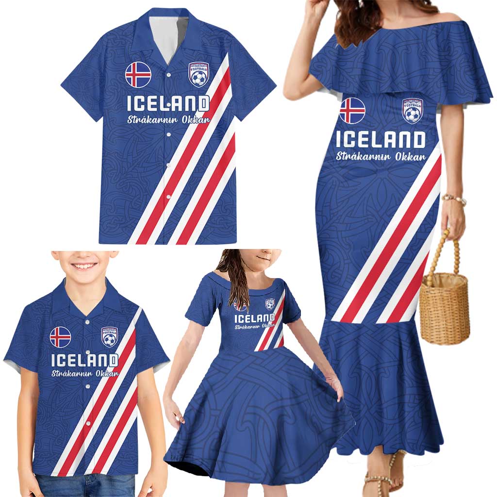 Custom Iceland Football Family Matching Mermaid Dress and Hawaiian Shirt Strakarnir Okkar Celtic Pattern