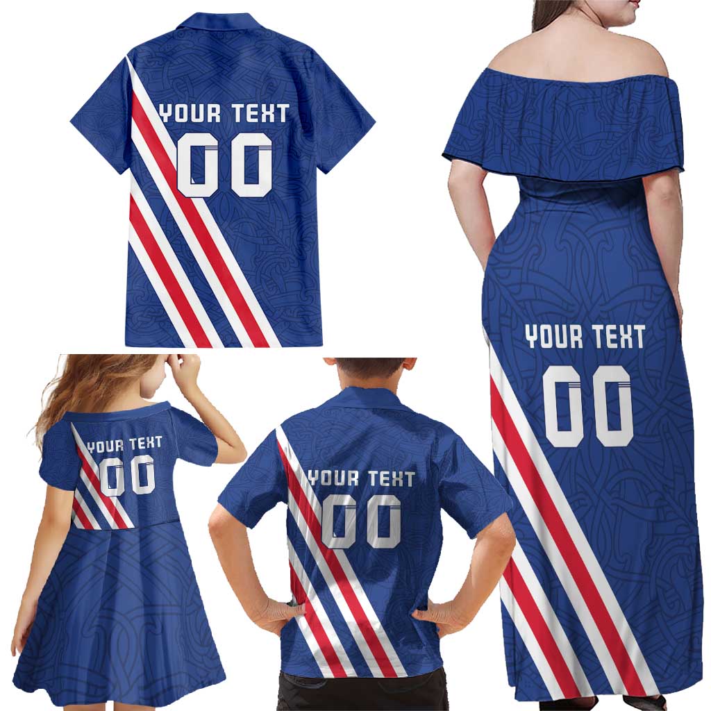 Custom Iceland Football Family Matching Off Shoulder Maxi Dress and Hawaiian Shirt Strakarnir Okkar Celtic Pattern