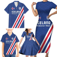 Custom Iceland Football Family Matching Short Sleeve Bodycon Dress and Hawaiian Shirt Strakarnir Okkar Celtic Pattern