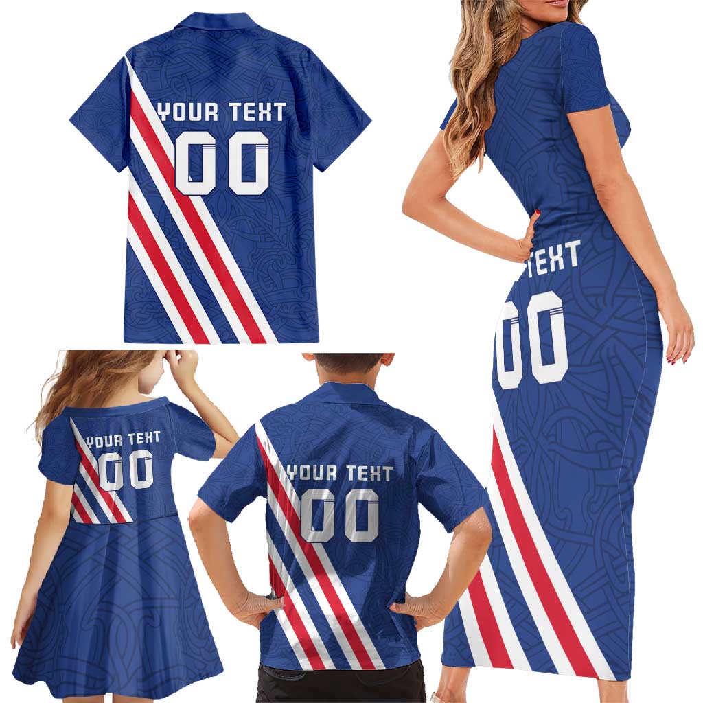 Custom Iceland Football Family Matching Short Sleeve Bodycon Dress and Hawaiian Shirt Strakarnir Okkar Celtic Pattern