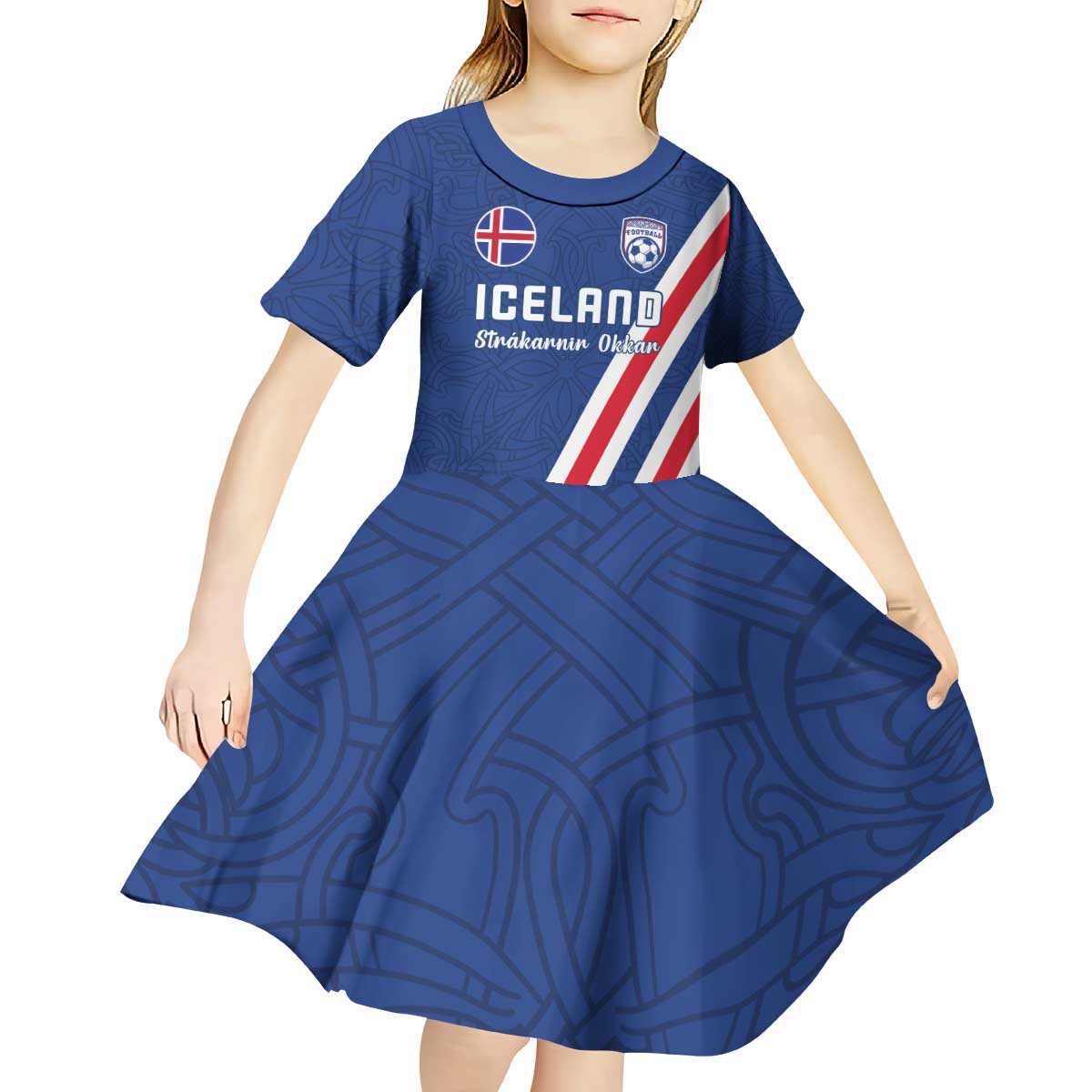 Custom Iceland Football Kid Short Sleeve Dress Strakarnir Okkar Celtic Pattern