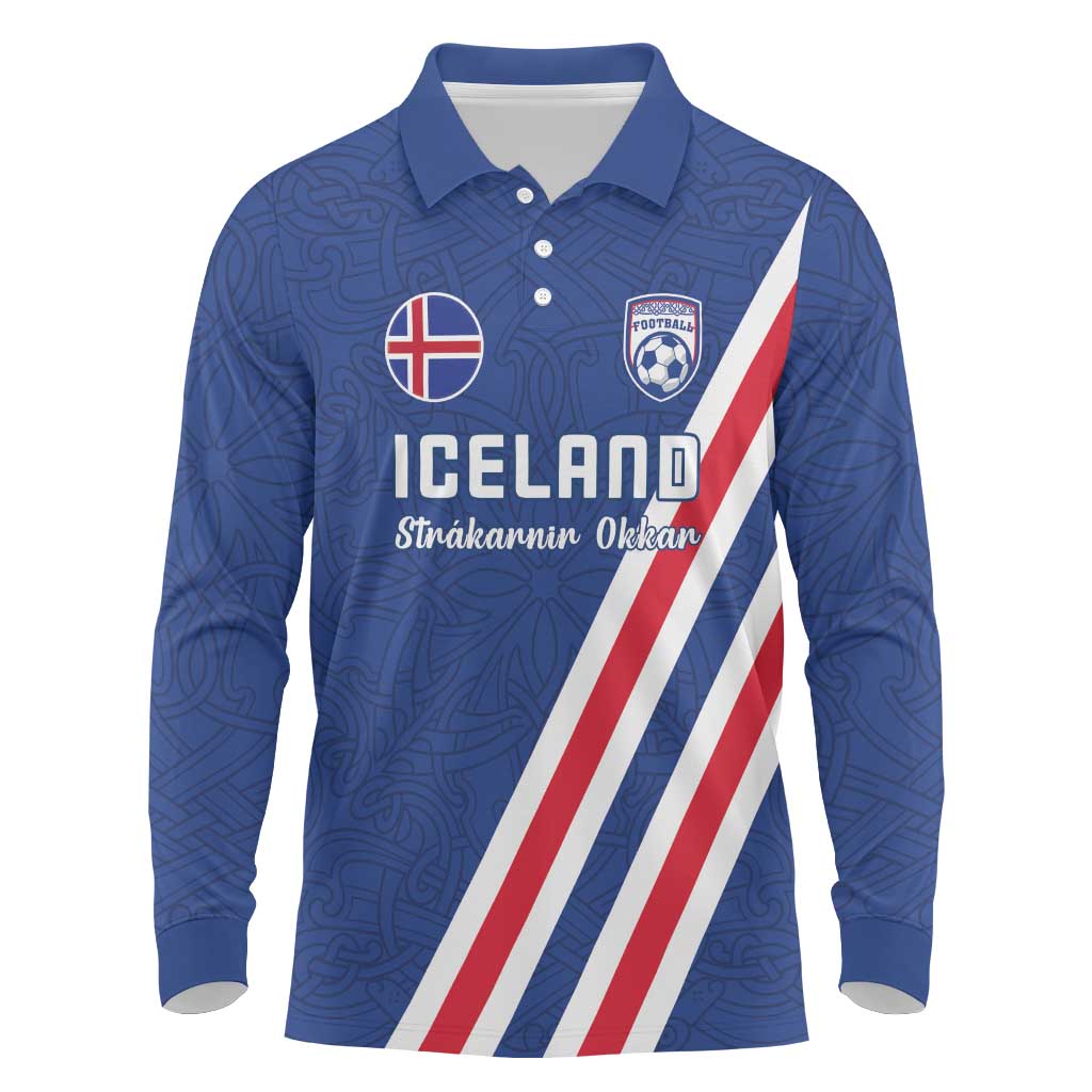 Custom Iceland Football Long Sleeve Polo Shirt Strakarnir Okkar Celtic Pattern
