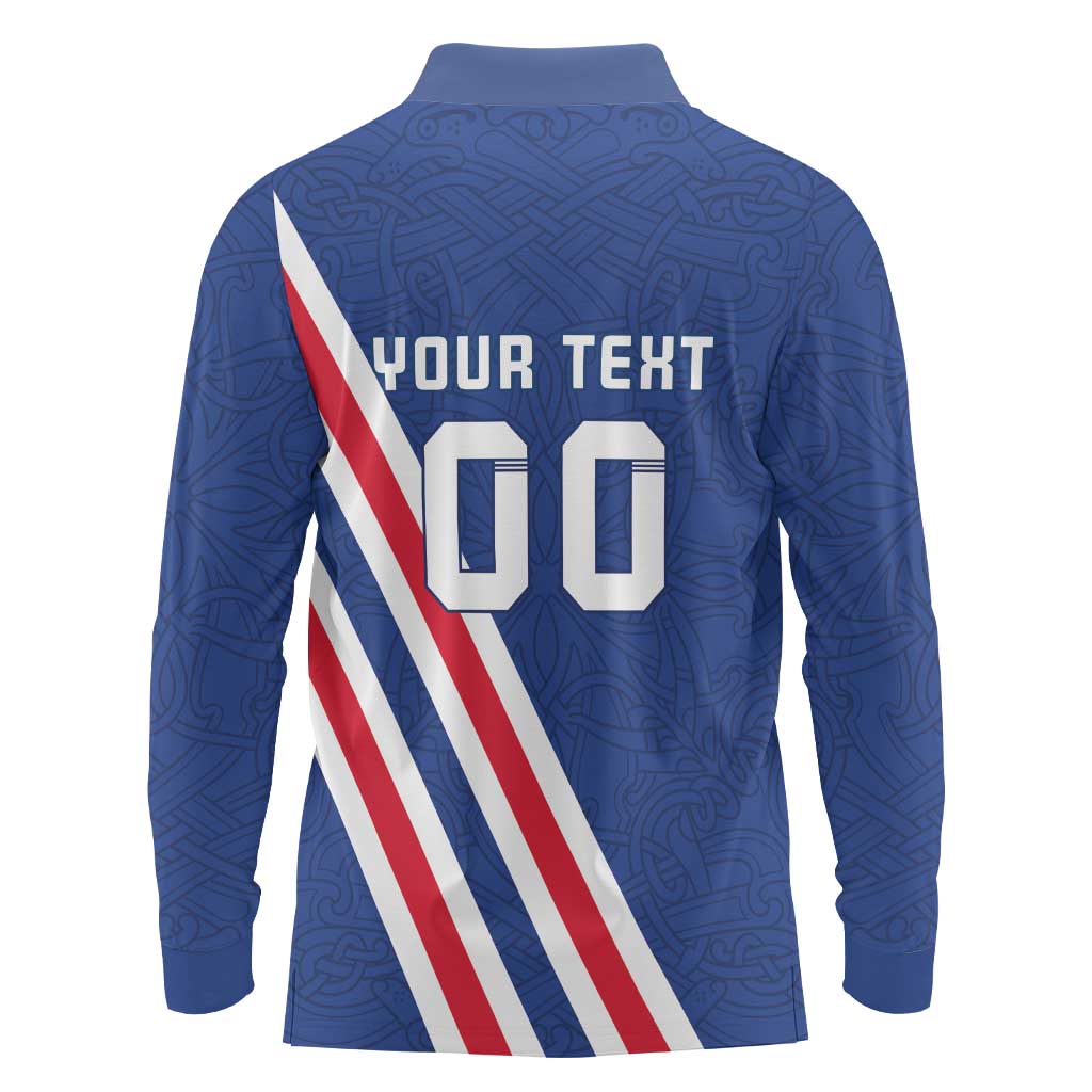 Custom Iceland Football Long Sleeve Polo Shirt Strakarnir Okkar Celtic Pattern