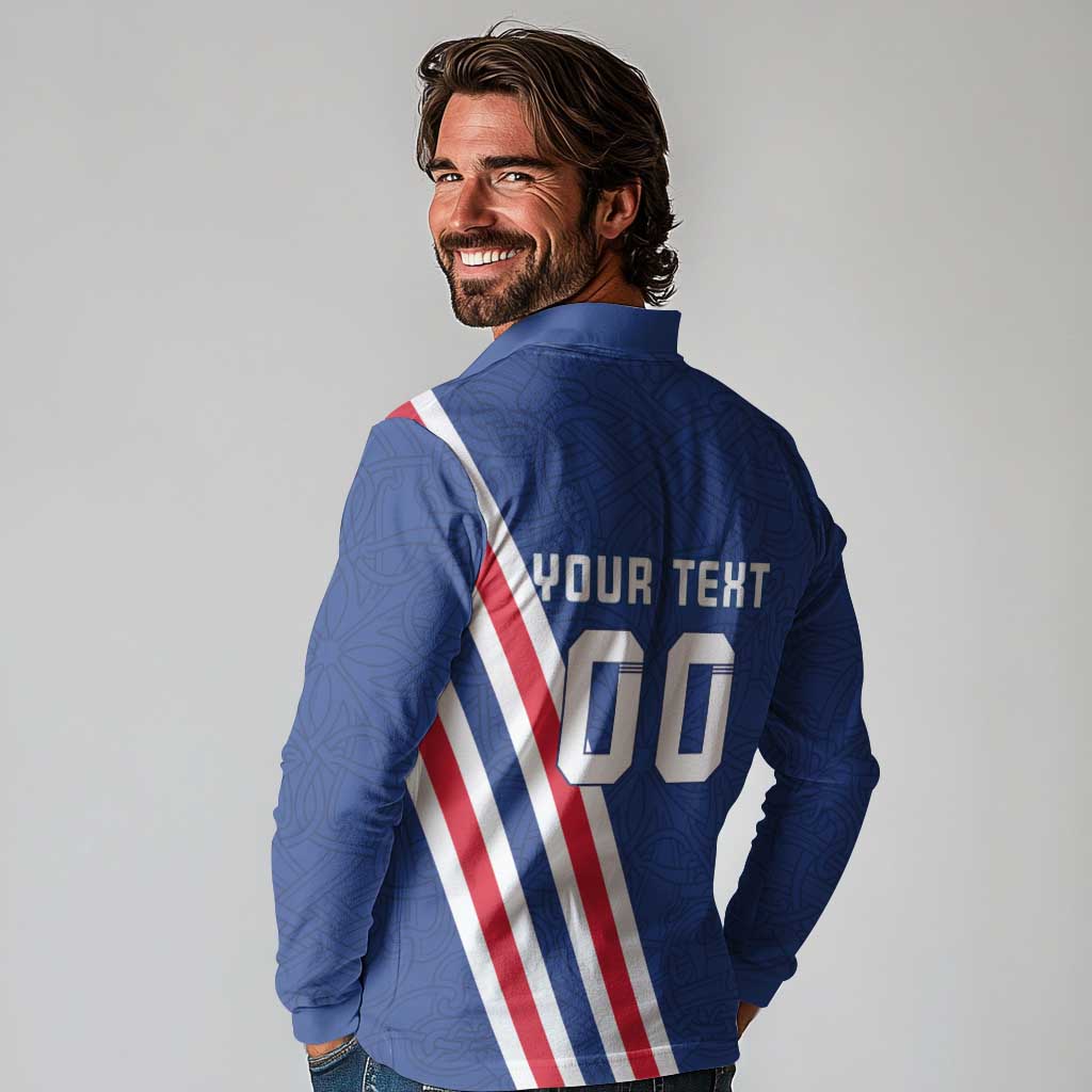 Custom Iceland Football Long Sleeve Polo Shirt Strakarnir Okkar Celtic Pattern