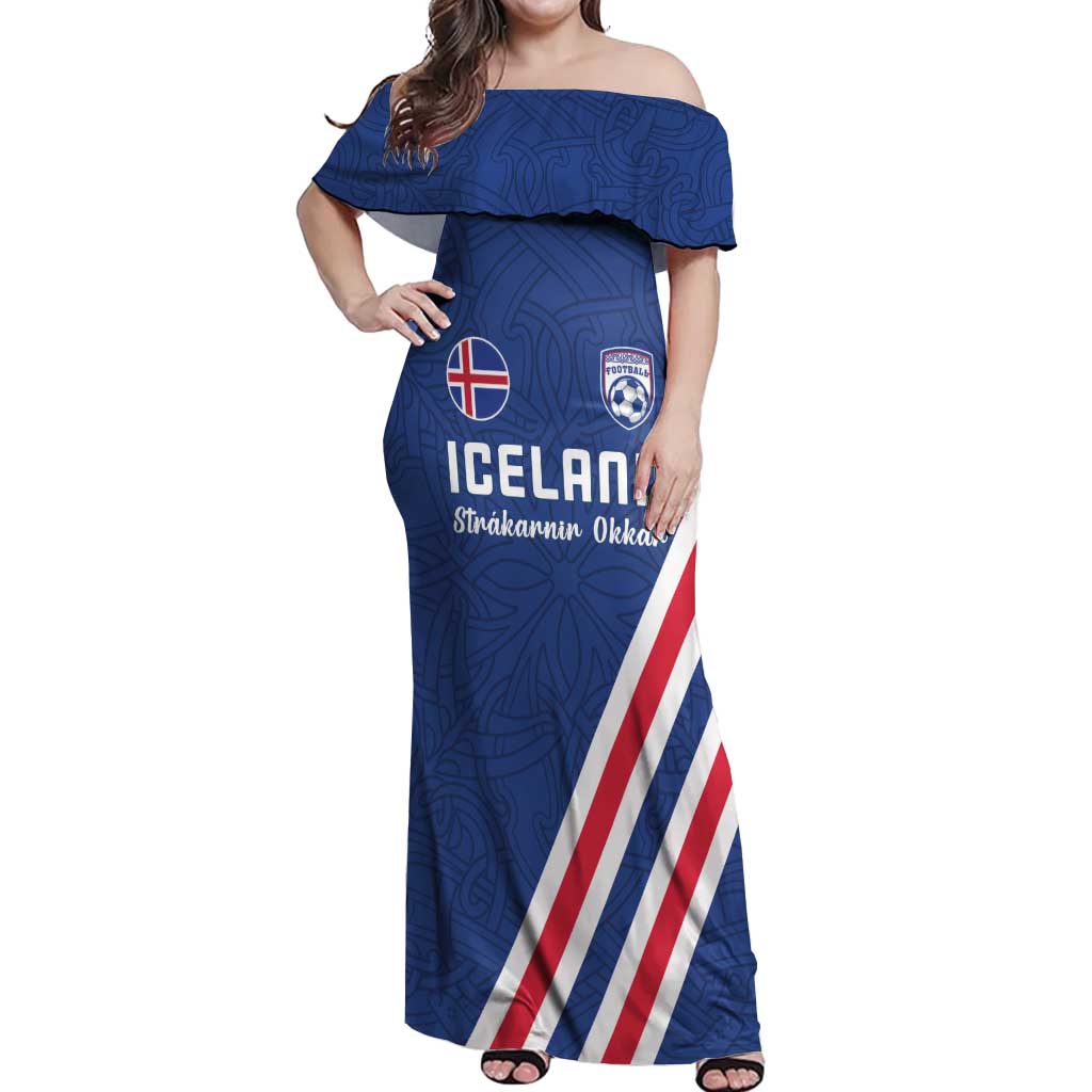 Custom Iceland Football Off Shoulder Maxi Dress Strakarnir Okkar Celtic Pattern