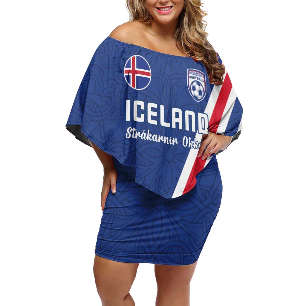 Custom Iceland Football Off Shoulder Short Dress Strakarnir Okkar Celtic Pattern