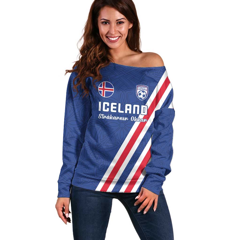 Custom Iceland Football Off Shoulder Sweater Strakarnir Okkar Celtic Pattern