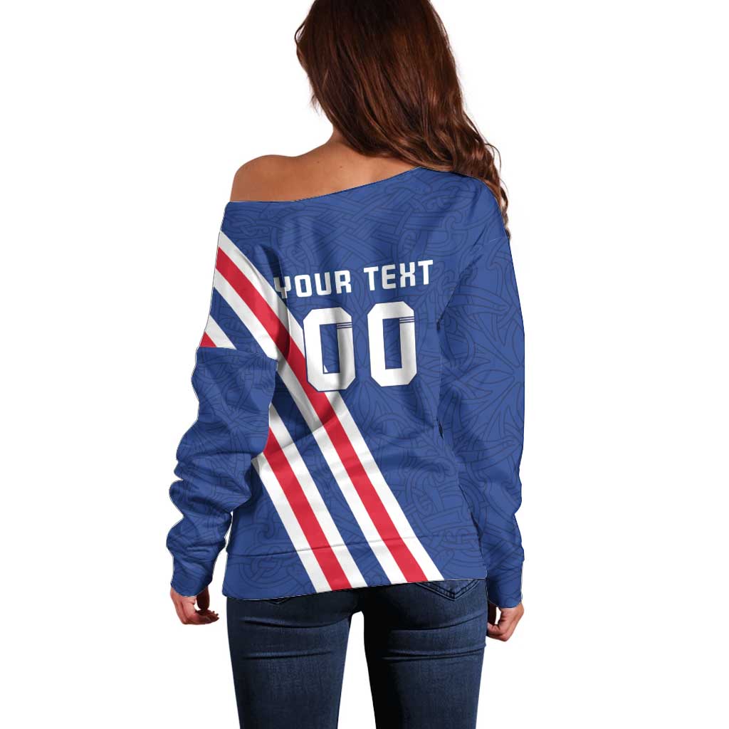 Custom Iceland Football Off Shoulder Sweater Strakarnir Okkar Celtic Pattern