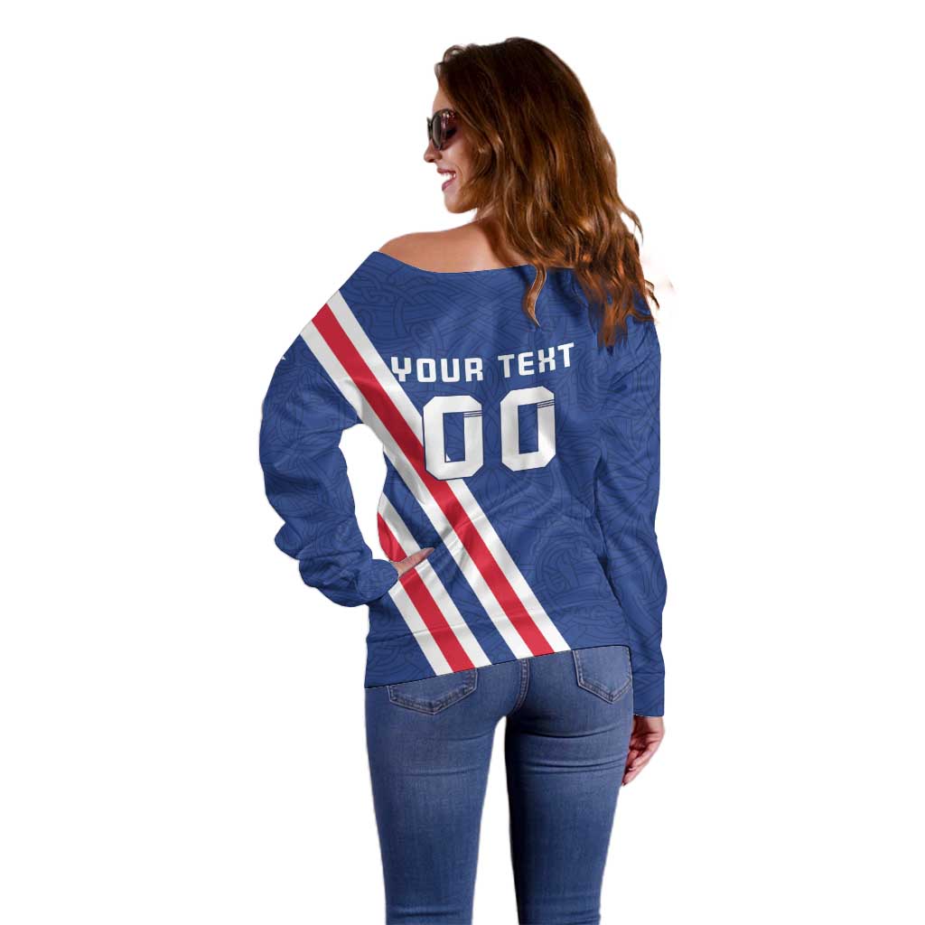 Custom Iceland Football Off Shoulder Sweater Strakarnir Okkar Celtic Pattern