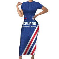 Custom Iceland Football Short Sleeve Bodycon Dress Strakarnir Okkar Celtic Pattern
