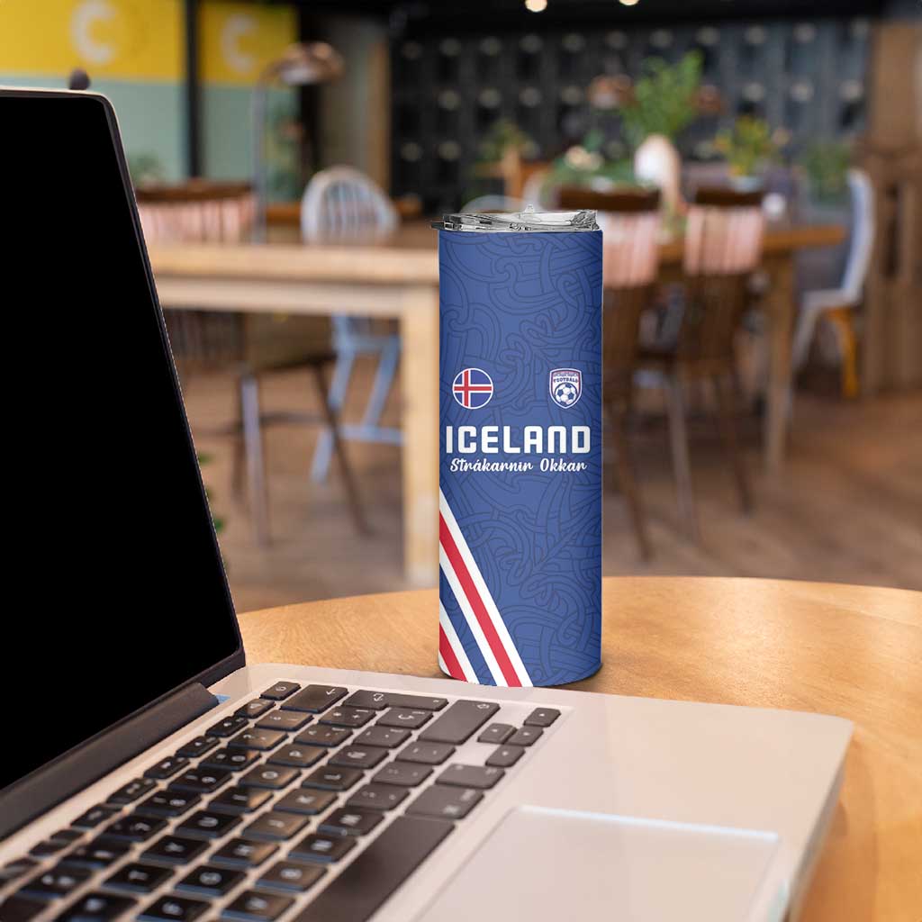 Custom Iceland Football Skinny Tumbler Strakarnir Okkar Celtic Pattern