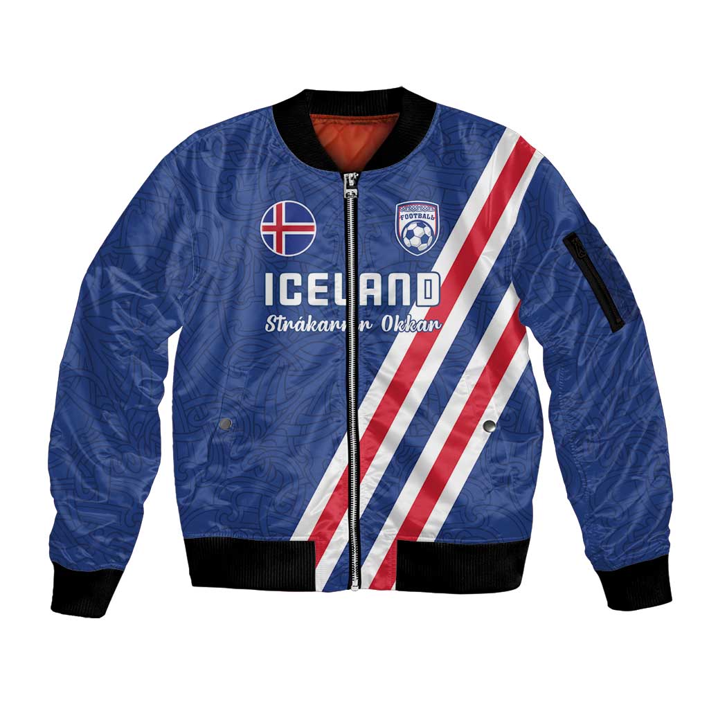 Custom Iceland Football Sleeve Zip Bomber Jacket Strakarnir Okkar Celtic Pattern