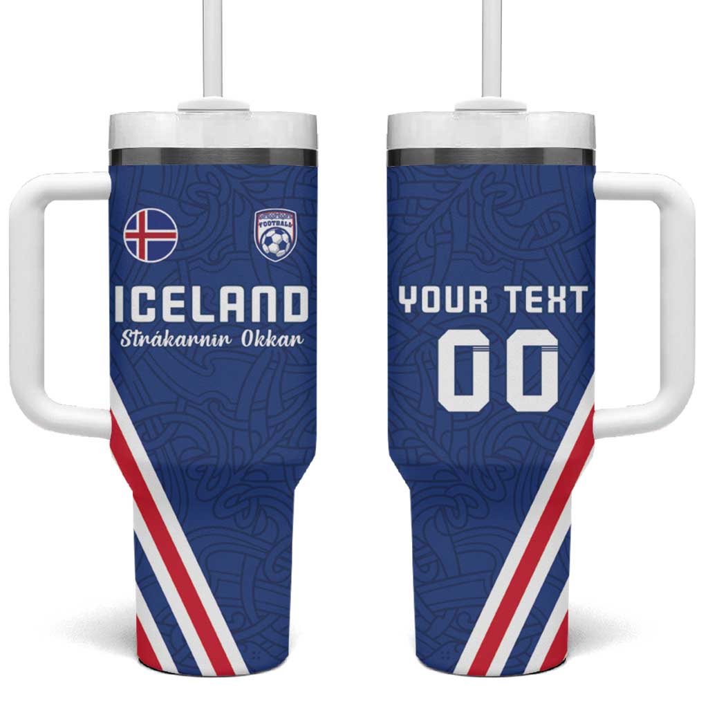 Custom Iceland Football Tumbler With Handle Strakarnir Okkar Celtic Pattern