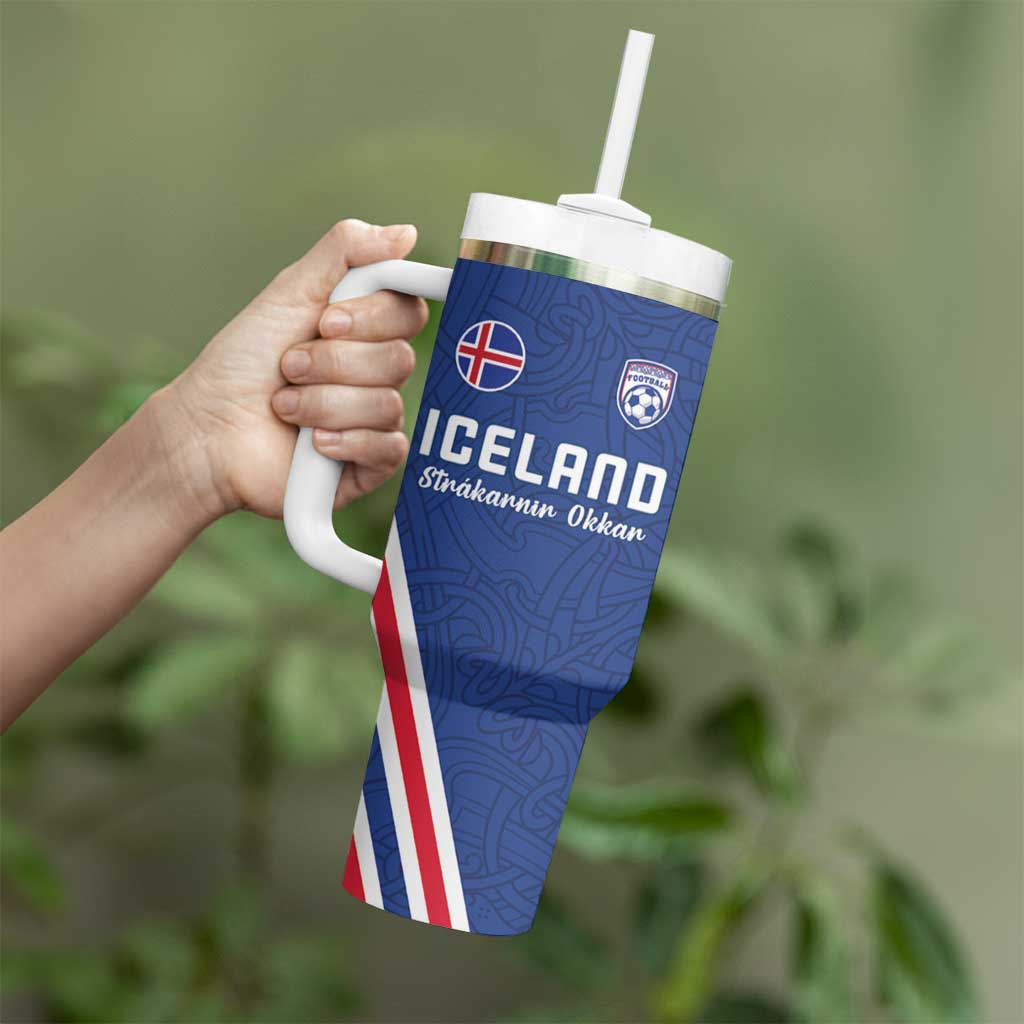 Custom Iceland Football Tumbler With Handle Strakarnir Okkar Celtic Pattern