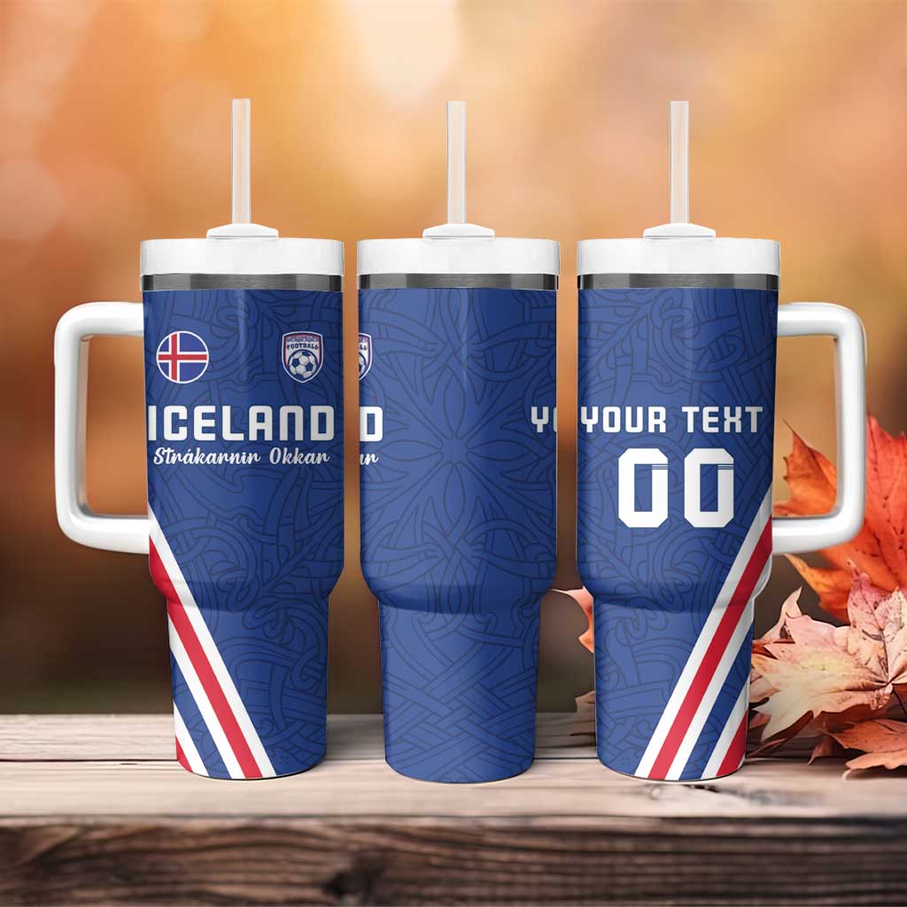 Custom Iceland Football Tumbler With Handle Strakarnir Okkar Celtic Pattern