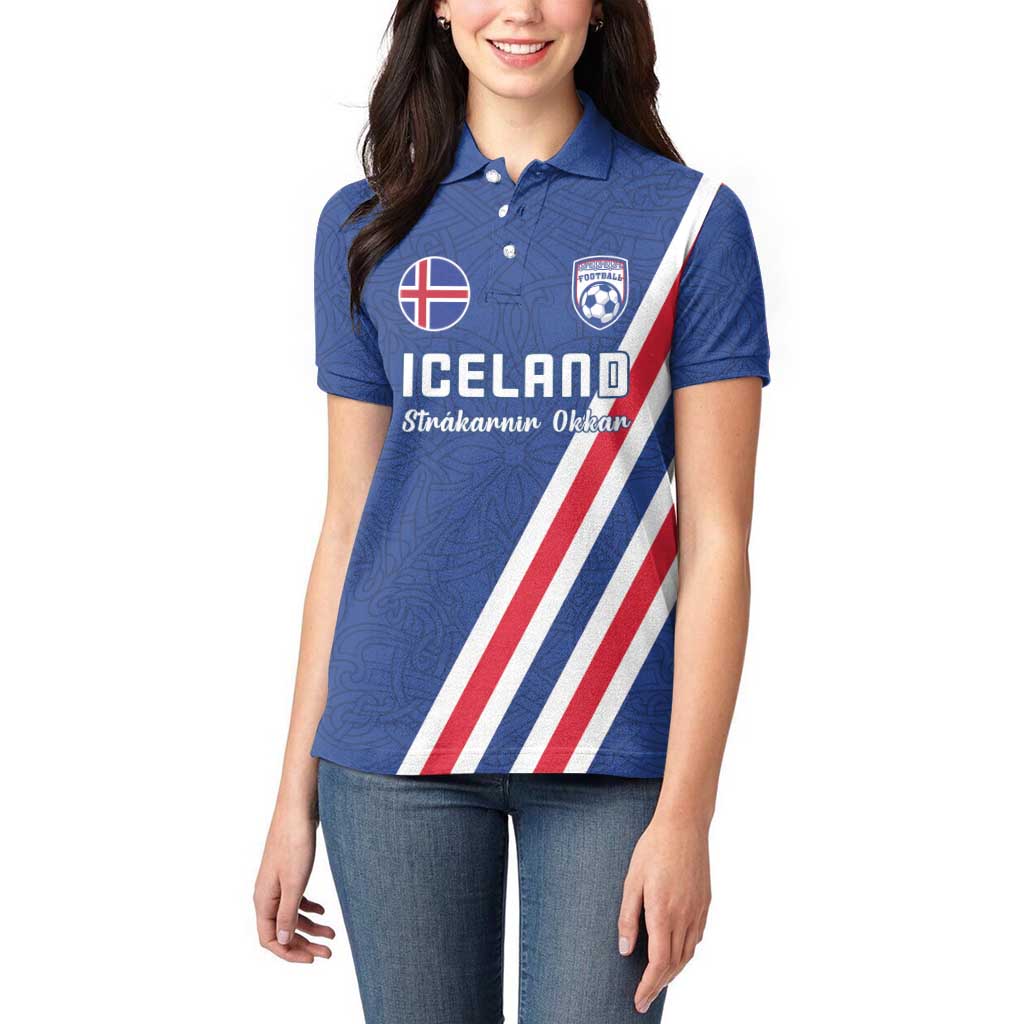 Custom Iceland Football Women Polo Shirt Strakarnir Okkar Celtic Pattern
