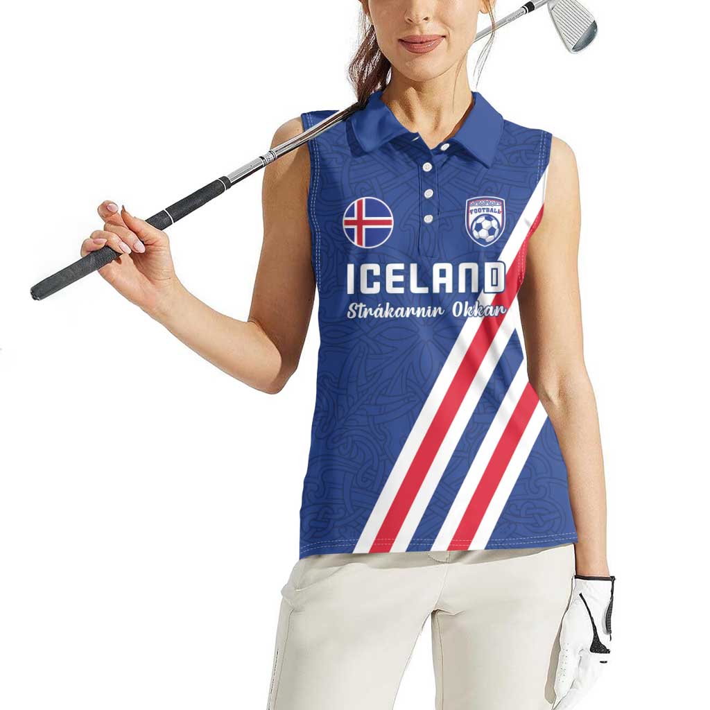 Custom Iceland Football Women Sleeveless Polo Shirt Strakarnir Okkar Celtic Pattern