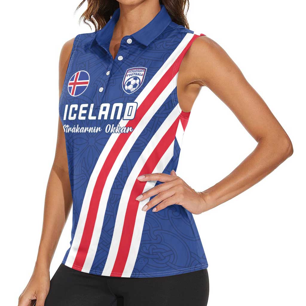 Custom Iceland Football Women Sleeveless Polo Shirt Strakarnir Okkar Celtic Pattern