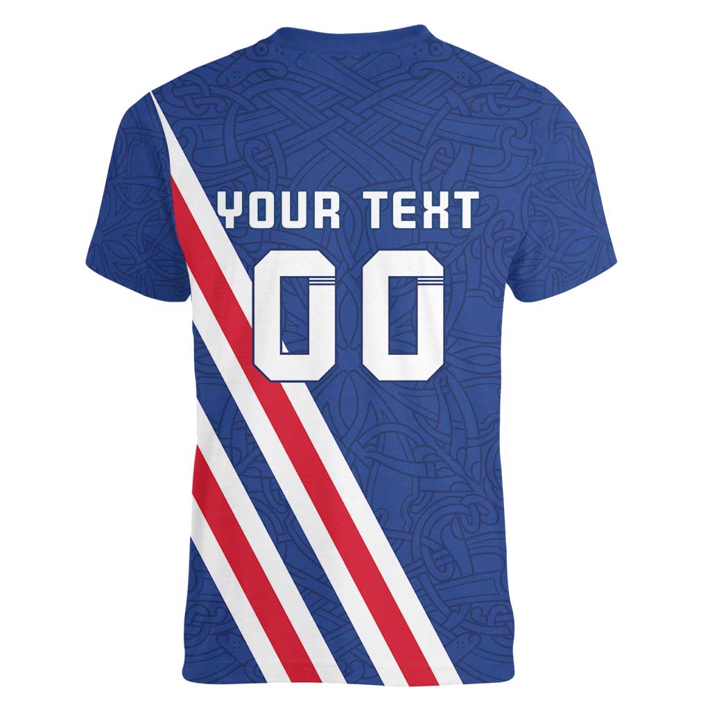 Custom Iceland Football Women V-Neck T-Shirt Strakarnir Okkar Celtic Pattern