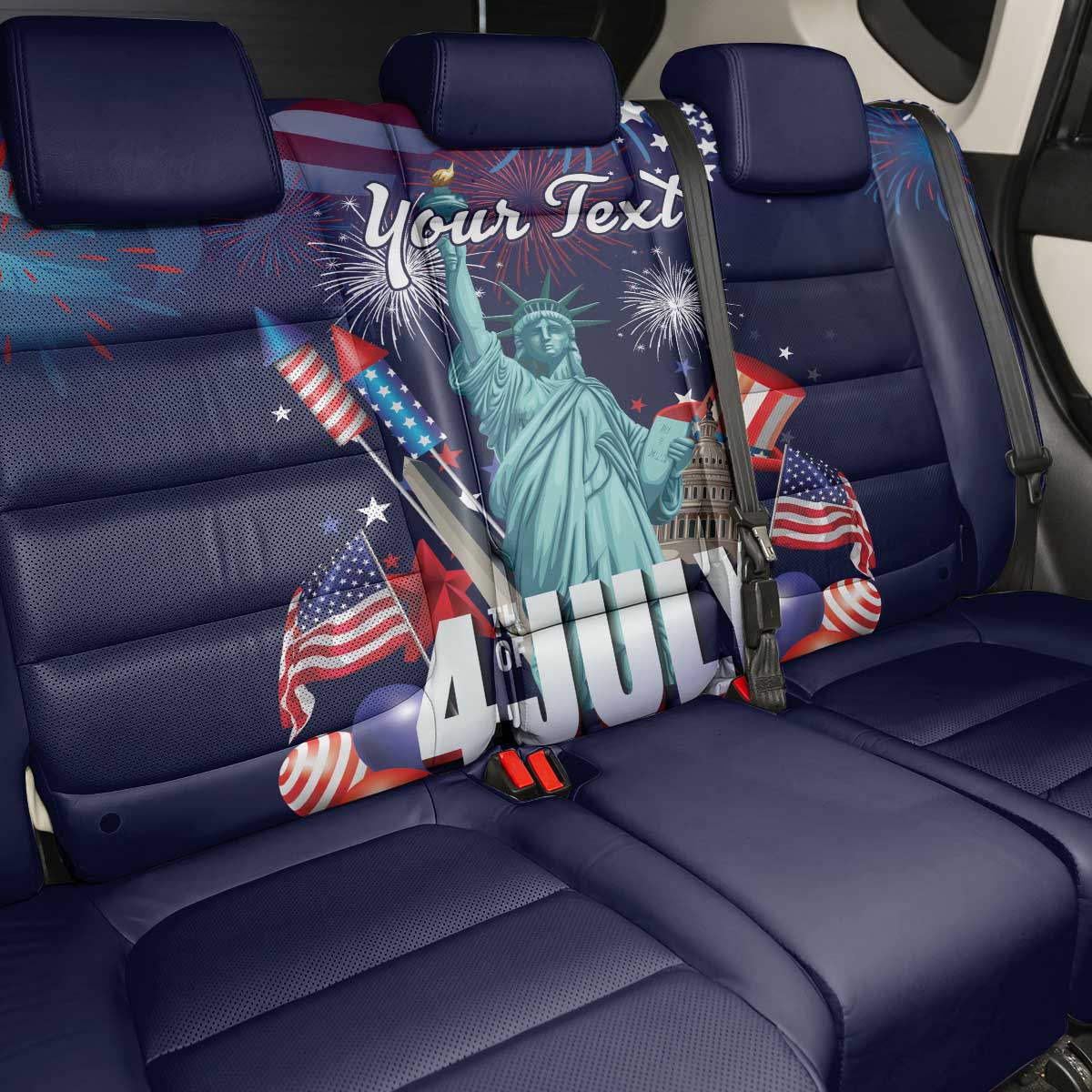 Personalized United States Independence Day Back Car Seat Cover Statue of Liberty for 4th of July