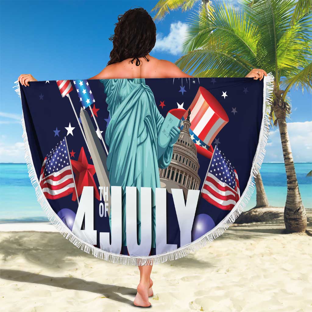 Personalized United States Independence Day Beach Blanket Statue of Liberty for 4th of July