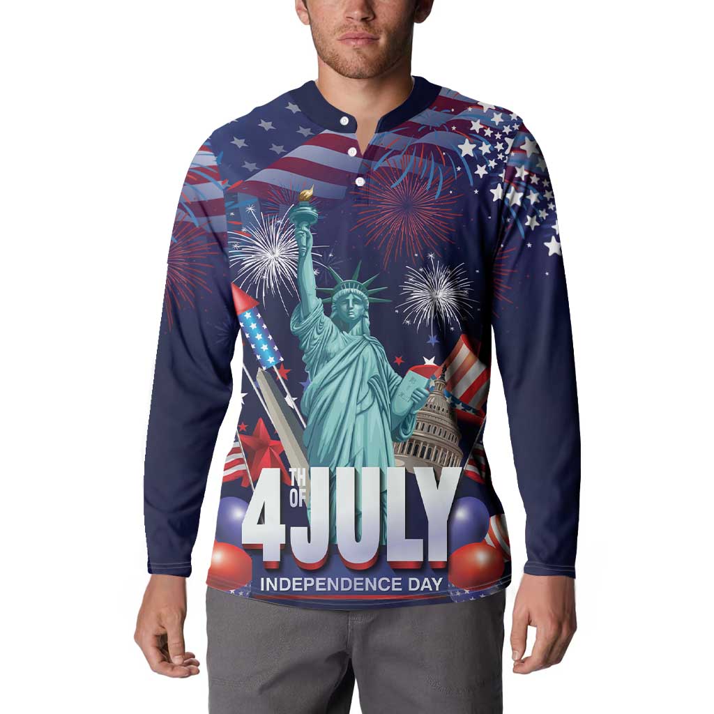 Personalized United States Independence Day Button Sweatshirt Statue of Liberty for 4th of July