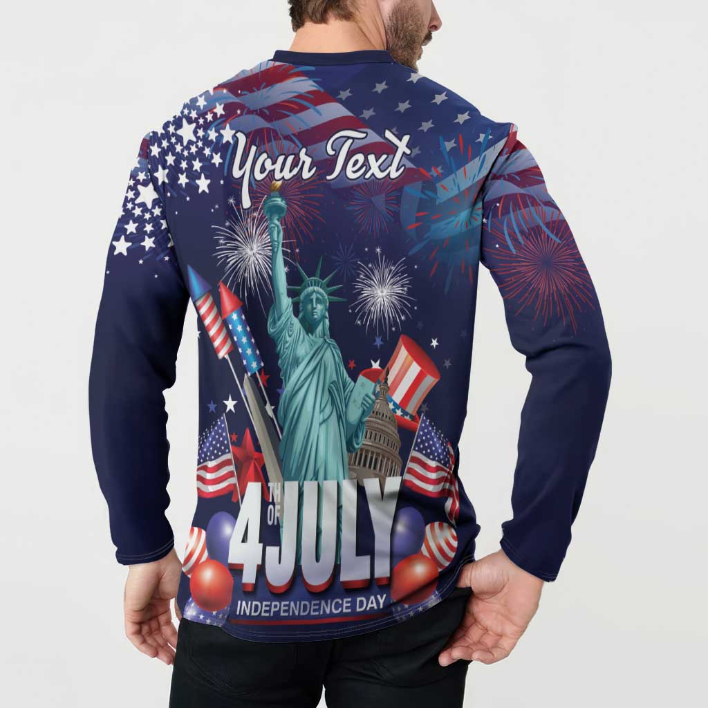 Personalized United States Independence Day Button Sweatshirt Statue of Liberty for 4th of July