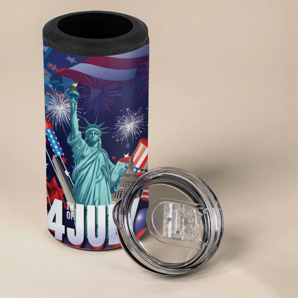 Personalized United States Independence Day 4 in 1 Can Cooler Tumbler Statue of Liberty for 4th of July