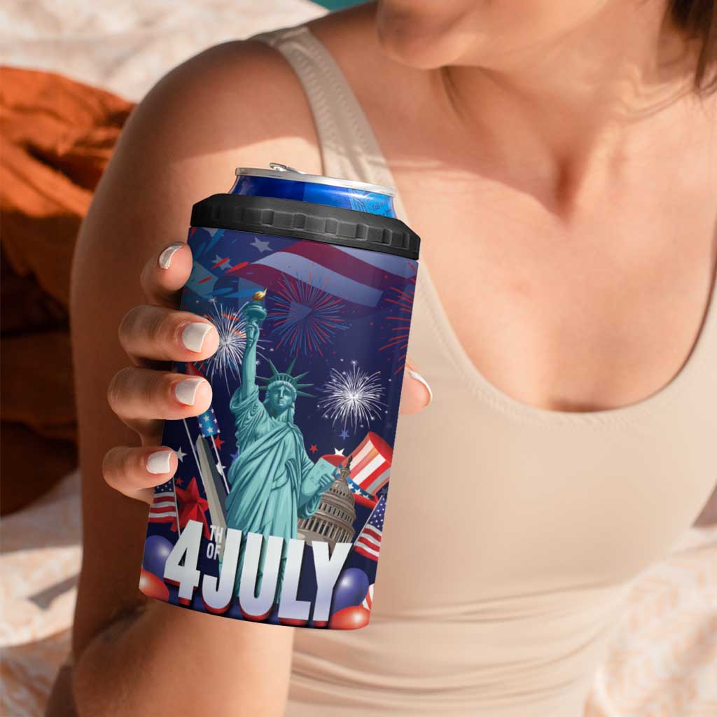 Personalized United States Independence Day 4 in 1 Can Cooler Tumbler Statue of Liberty for 4th of July