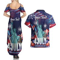 Personalized United States Independence Day Couples Matching Summer Maxi Dress and Hawaiian Shirt Statue of Liberty for 4th of July
