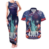 Personalized United States Independence Day Couples Matching Tank Maxi Dress and Hawaiian Shirt Statue of Liberty for 4th of July