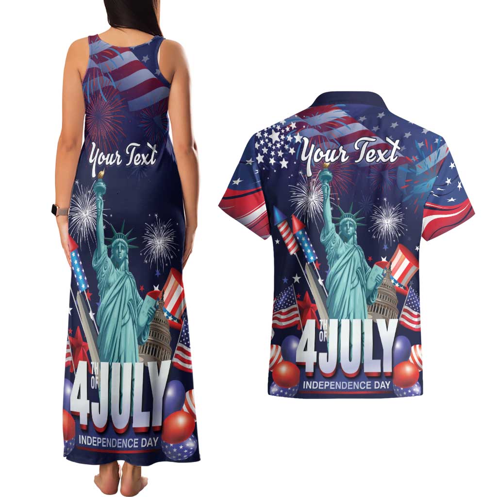 Personalized United States Independence Day Couples Matching Tank Maxi Dress and Hawaiian Shirt Statue of Liberty for 4th of July