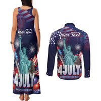 Personalized United States Independence Day Couples Matching Tank Maxi Dress and Long Sleeve Button Shirt Statue of Liberty for 4th of July