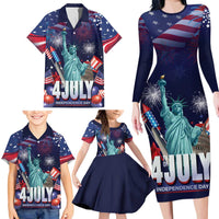 Personalized United States Independence Day Family Matching Long Sleeve Bodycon Dress and Hawaiian Shirt Statue of Liberty for 4th of July