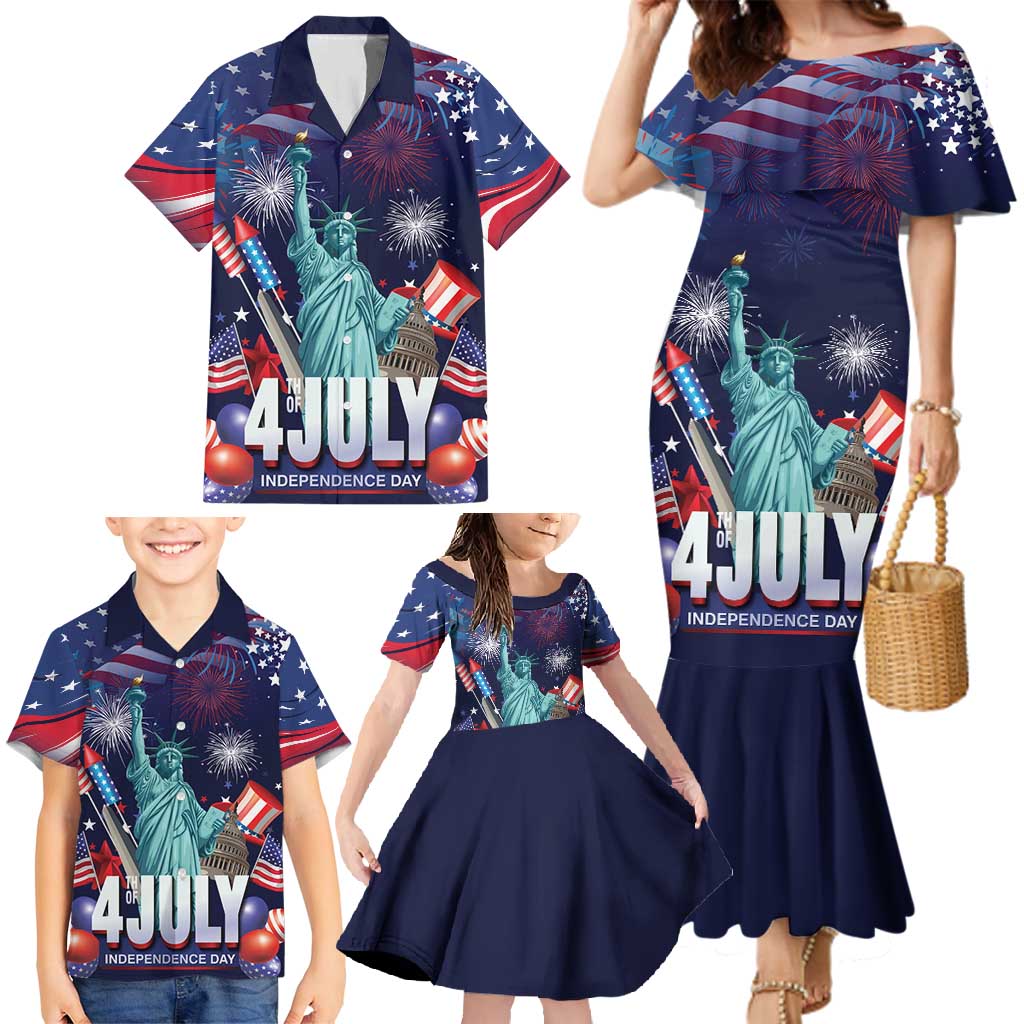 Personalized United States Independence Day Family Matching Mermaid Dress and Hawaiian Shirt Statue of Liberty for 4th of July