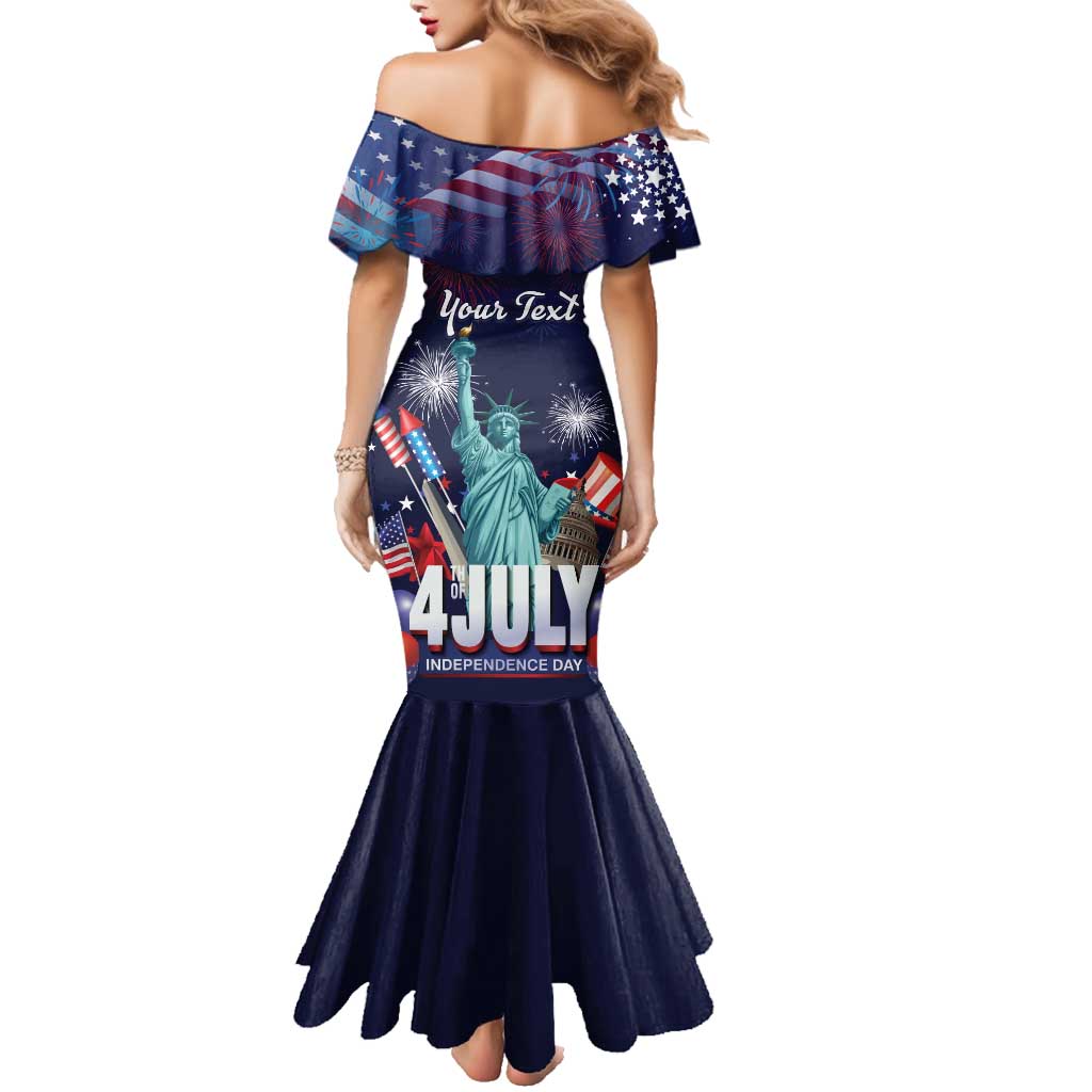 Personalized United States Independence Day Family Matching Mermaid Dress and Hawaiian Shirt Statue of Liberty for 4th of July