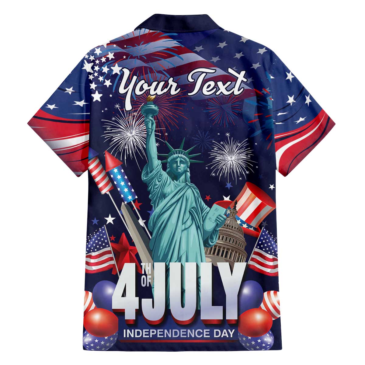 Personalized United States Independence Day Family Matching Off The Shoulder Long Sleeve Dress and Hawaiian Shirt Statue of Liberty for 4th of July