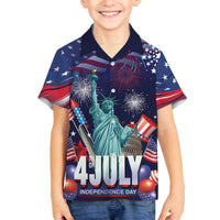 Personalized United States Independence Day Family Matching Off The Shoulder Long Sleeve Dress and Hawaiian Shirt Statue of Liberty for 4th of July