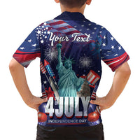 Personalized United States Independence Day Family Matching Off Shoulder Maxi Dress and Hawaiian Shirt Statue of Liberty for 4th of July