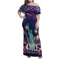 Personalized United States Independence Day Family Matching Off Shoulder Maxi Dress and Hawaiian Shirt Statue of Liberty for 4th of July