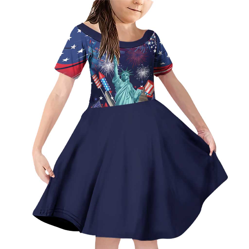Personalized United States Independence Day Family Matching Off Shoulder Short Dress and Hawaiian Shirt Statue of Liberty for 4th of July