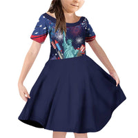 Personalized United States Independence Day Family Matching Off Shoulder Short Dress and Hawaiian Shirt Statue of Liberty for 4th of July