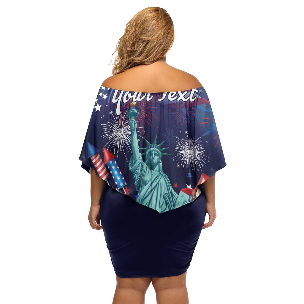 Personalized United States Independence Day Family Matching Off Shoulder Short Dress and Hawaiian Shirt Statue of Liberty for 4th of July