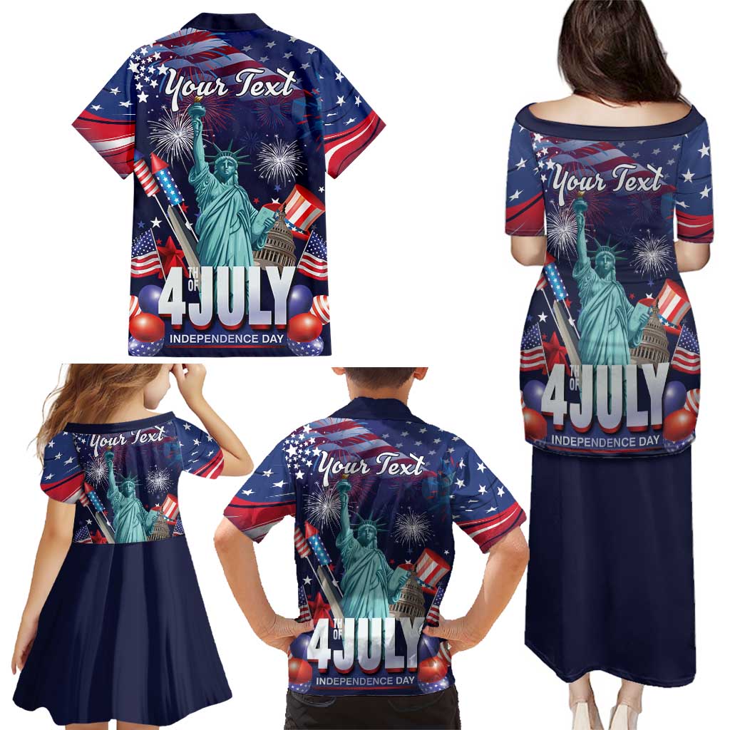 Personalized United States Independence Day Family Matching Puletasi and Hawaiian Shirt Statue of Liberty for 4th of July