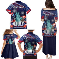 Personalized United States Independence Day Family Matching Puletasi and Hawaiian Shirt Statue of Liberty for 4th of July