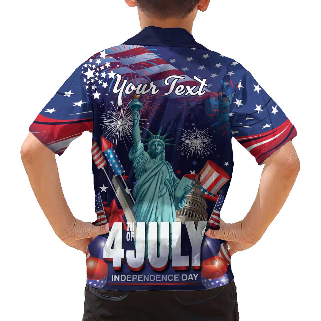 Personalized United States Independence Day Family Matching Summer Maxi Dress and Hawaiian Shirt Statue of Liberty for 4th of July
