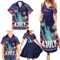 Personalized United States Independence Day Family Matching Summer Maxi Dress and Hawaiian Shirt Statue of Liberty for 4th of July