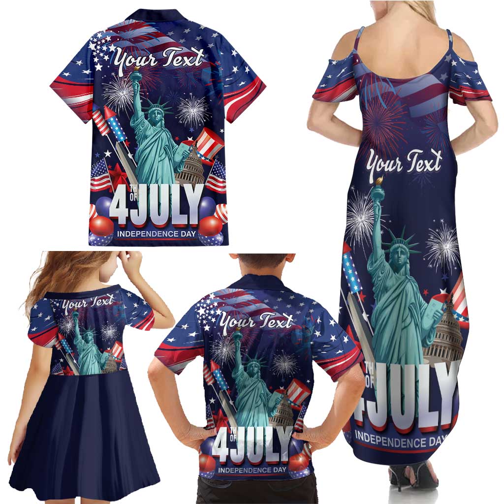 Personalized United States Independence Day Family Matching Summer Maxi Dress and Hawaiian Shirt Statue of Liberty for 4th of July